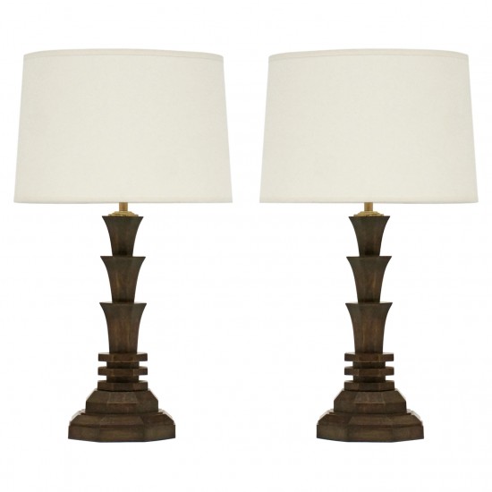 Pair of Carved Oak Table Lamps