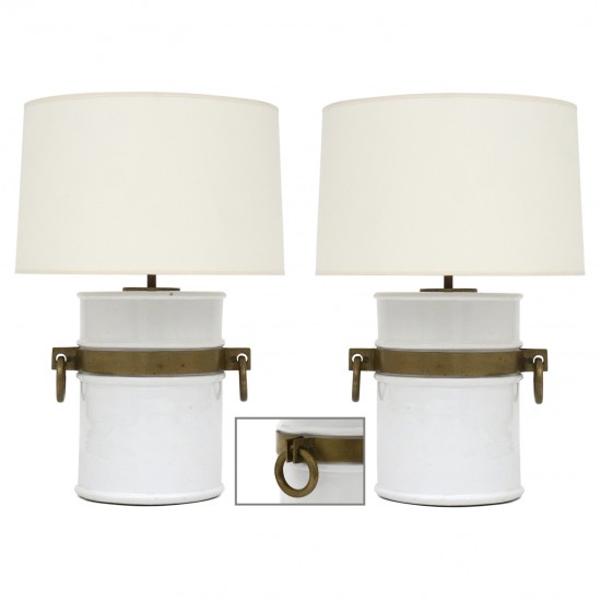 Pair of White Ironstone and Bronze Lamps