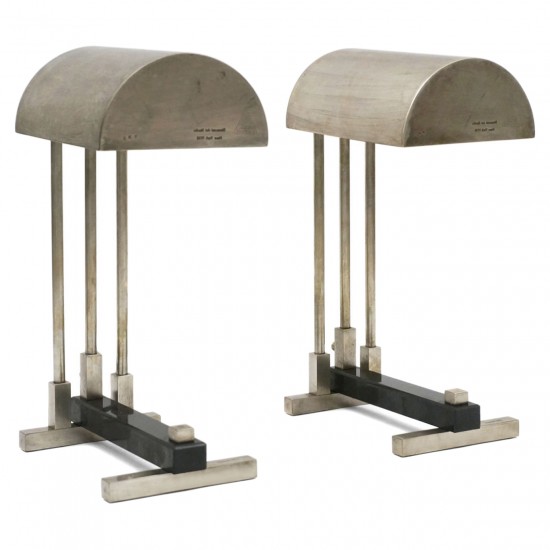 Pair of Nickel Plated Brass Bauhaus Style Desk Lamps