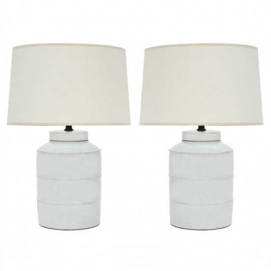 Pair of Ribbed White Stoneware Lamps