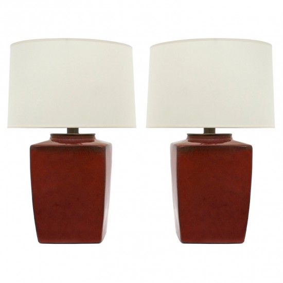 Pair of Antique Chinese Red Table Lamps