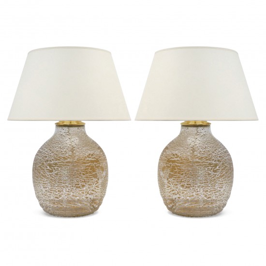 Pair of Glass Table Lamps with Imebedded Gold