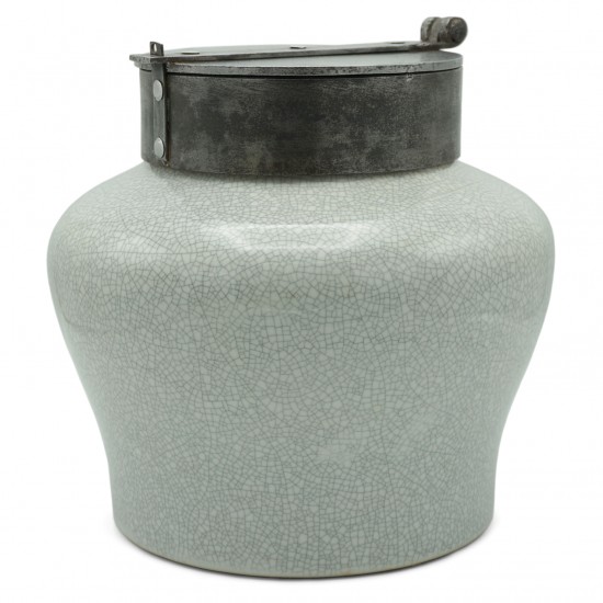French Ceramic Pot with Iron Lid