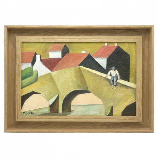 Cubist Style Painting of Houses and Bridge