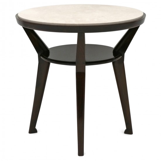 Circular Walnut Table and Creme Marfil Marble Top