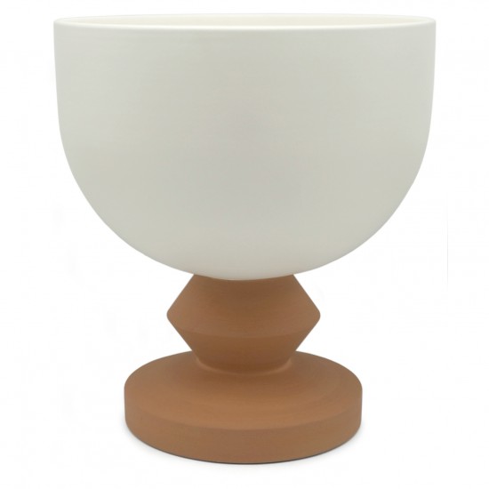 Large Cream Pedestal Bowl with Terra Cotta Base
