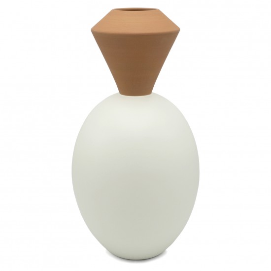 Ceramic Cream Vase with Terra Cotta Neck