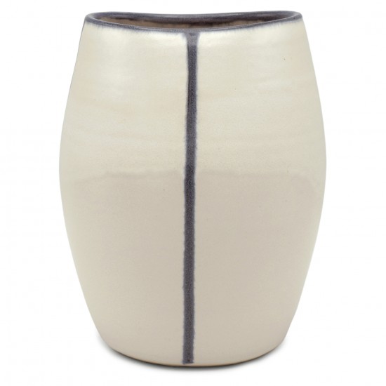 Oval Blue and White Striped Vase