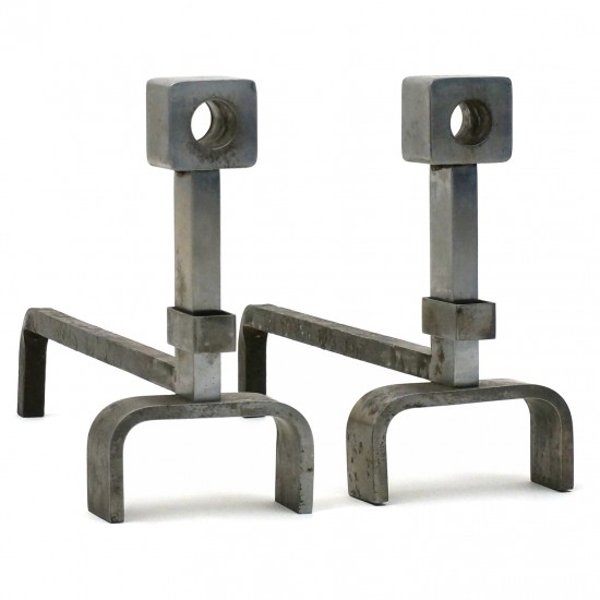 Pair of Polished Steel Andirons