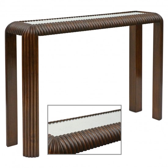 Reeded Mahogany Console with Mirrored Top