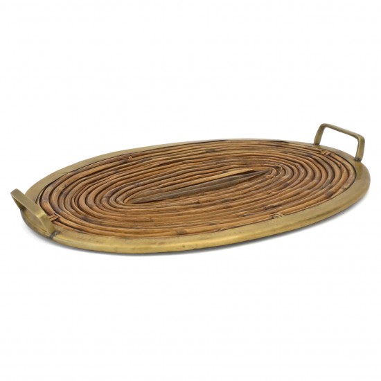 Oval Bamboo and Brass Tray