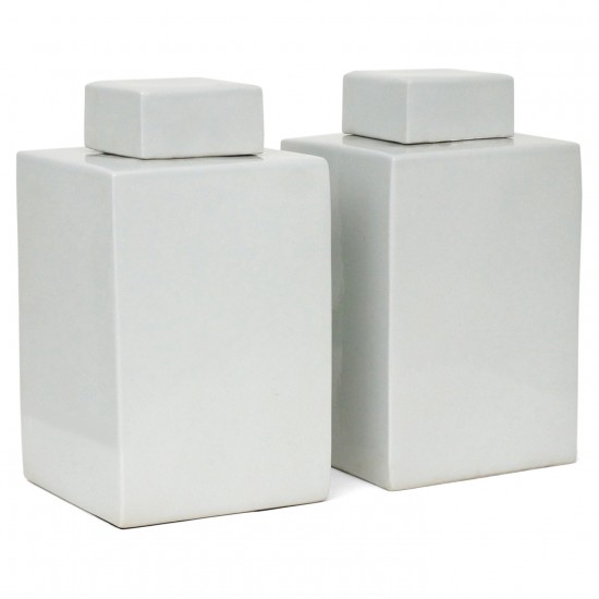 Pair of Square White Ceramic Canisters