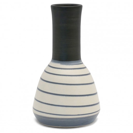 Blue, Black and White Striped Vase