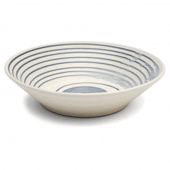 Blue and White Striped Ceramic Bowl