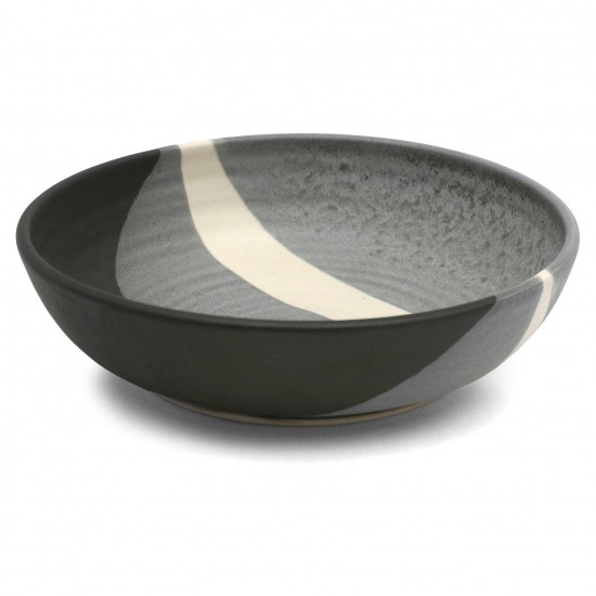 Gray, Black and White Abstract Ceramic Bowl
