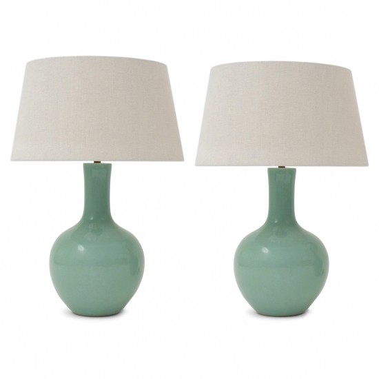 Pair of Light Green Stoneware Table Lamps