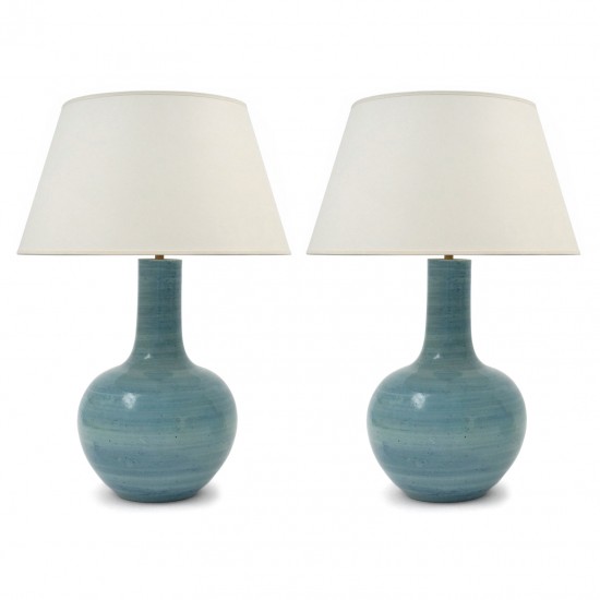 Pair of Large Blue Strie Table Lamps