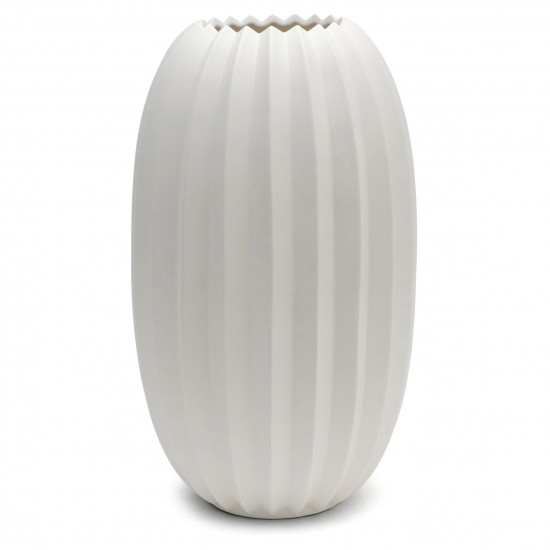 Large Tall White Pleated Vase