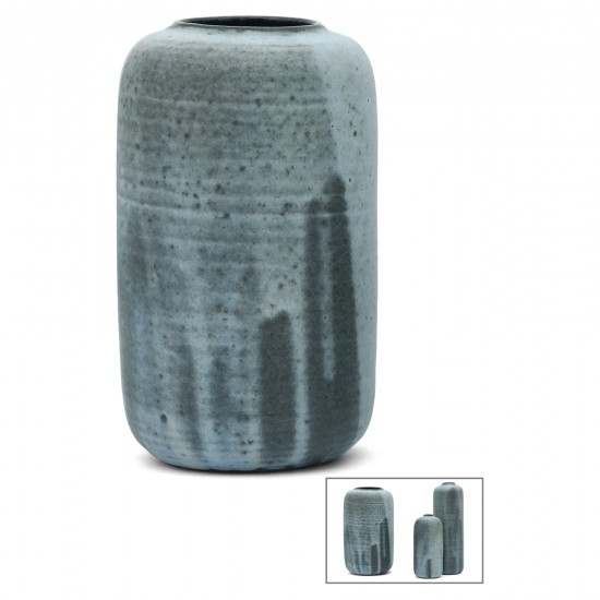 French Blue Stoneware Vase