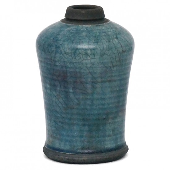 Raku Fired Blue Crackle Vase