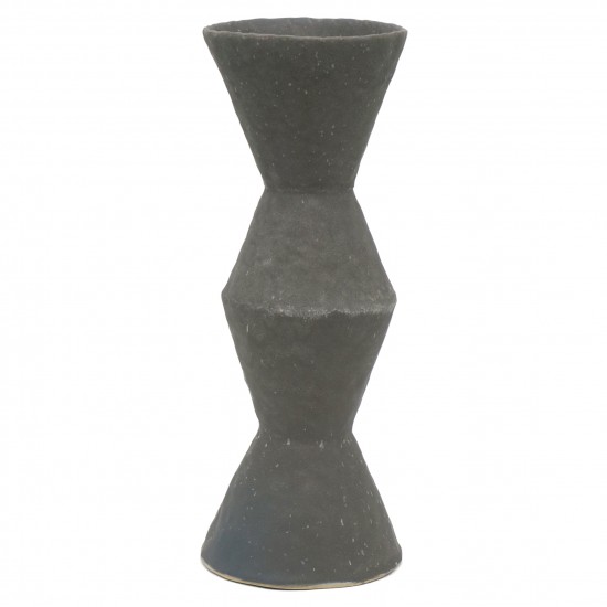 Pinched Tall Black Stoneware Vase