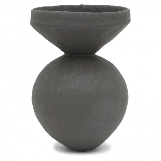Pinched Black Sphere Stoneware Vase