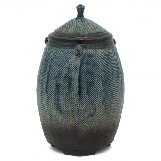 Blue Textured Stoneware Jar