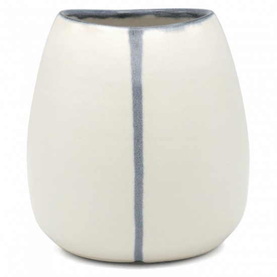 Oval White Vase with Blue Stripes