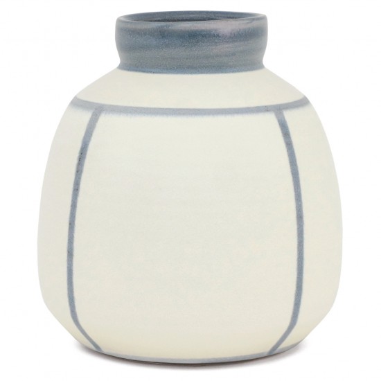 White Stoneware Vase with Blue Stripes