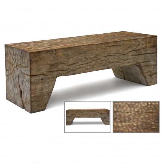 Cerused Wood Bench with Carved Top