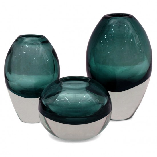 Set of 3 Molded Jasper Glass Vases
