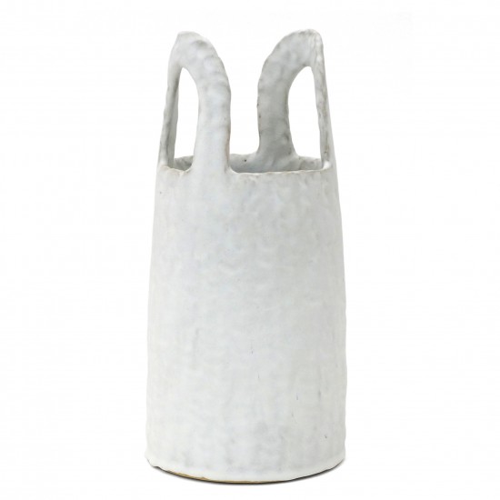 White Stoneware Basket Vase
