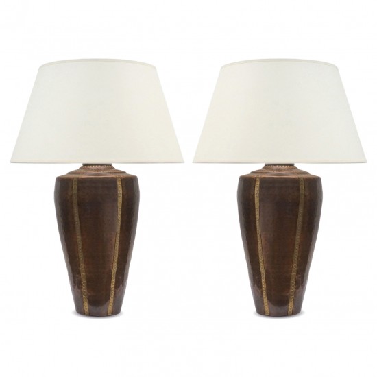 Pair of Hammered Copper and Brass Lamps