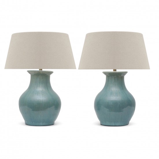 Pair of Medium Blue Stoneware Lamps