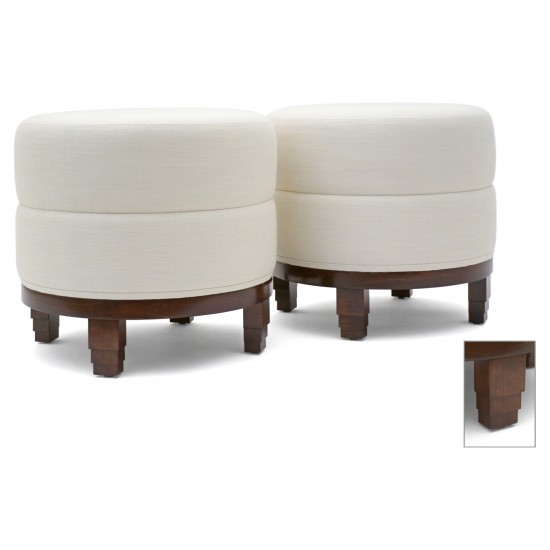 Pair of Circular Art Deco Style Upholstered Stools