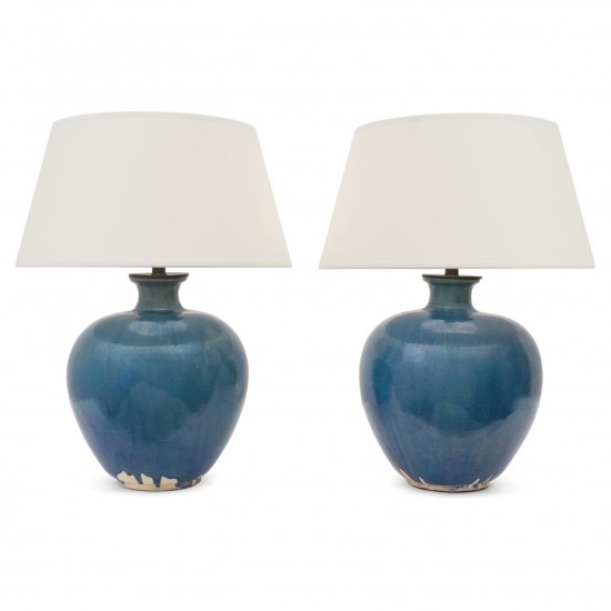 Pair of Washed Blue Table Lamps