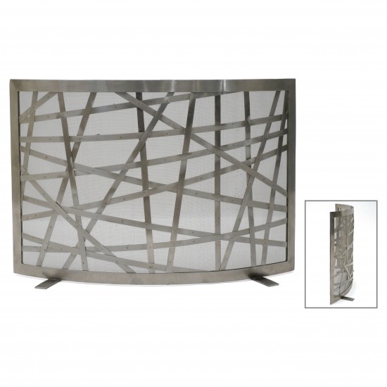 French Curved Steel and Mesh Fireplace Screen