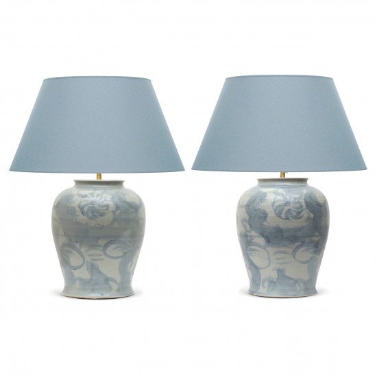 Blue Floral Motif Chinese Lamps