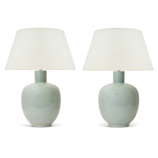 Pair of Celadon Ceramic Lamps